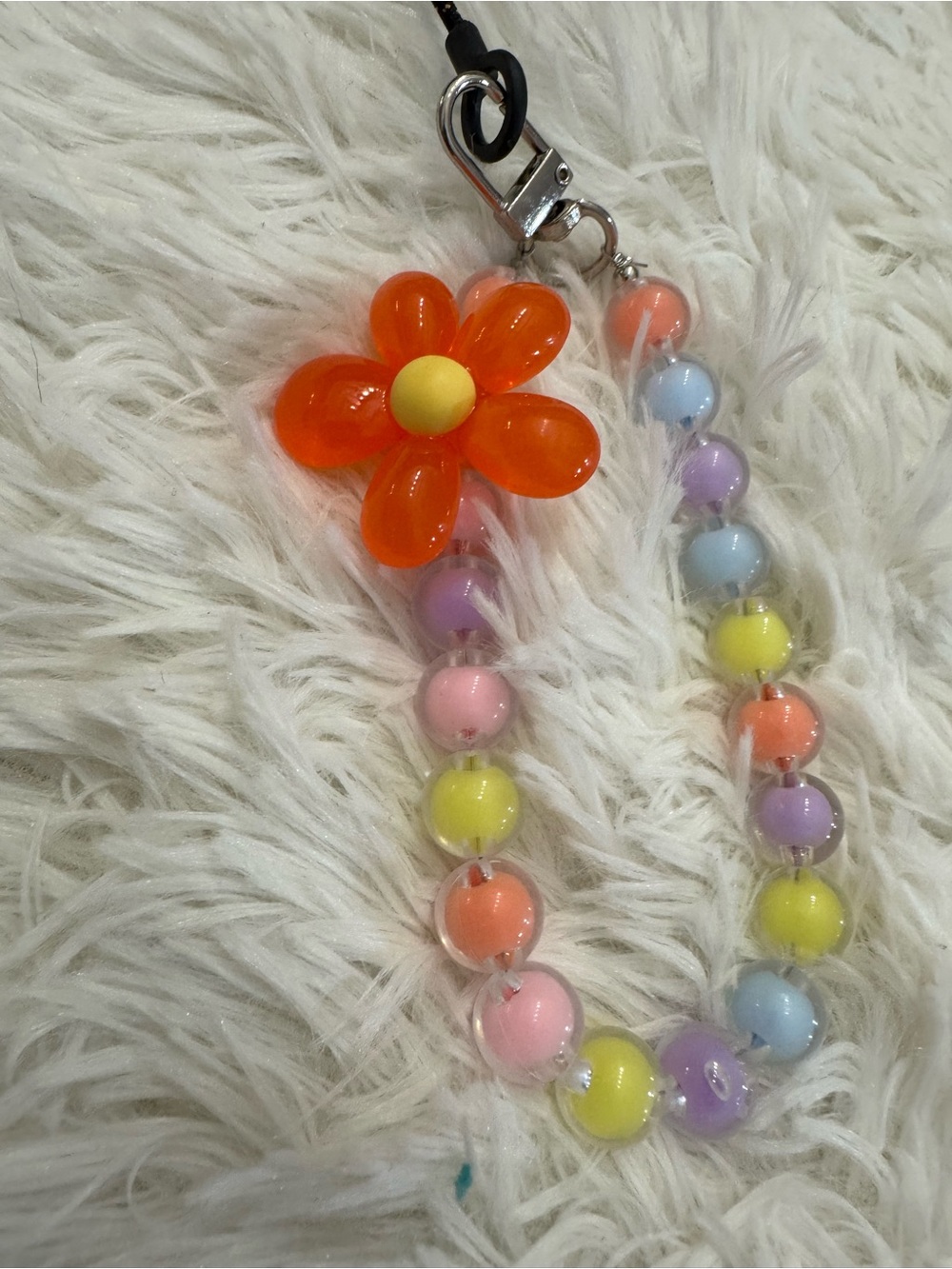 Floral Bead Phone Charm - Orange Flower colorful